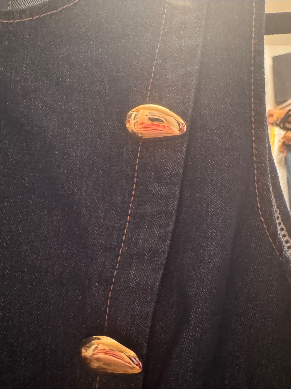 Sleeveless Denim Shift Dress with Gold Button Detail - Picture 3 of 5